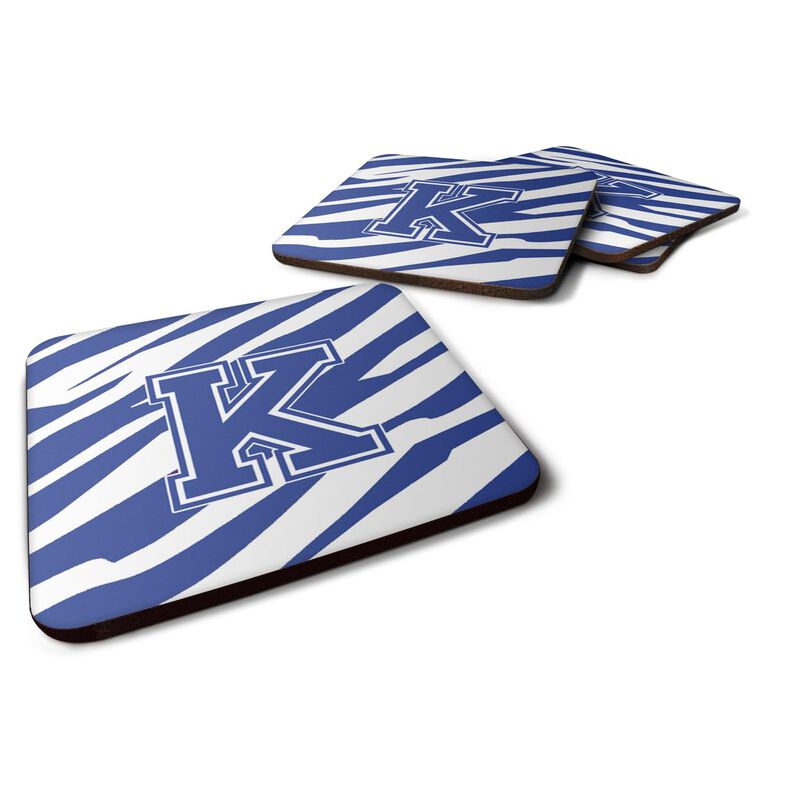 Caroline's Treasures CJ1034-KFC Monogram-Tiger Stripe Blue and White Foam Coasters (Set of 4), Initial Letter K, 3.5 H x 3.5 W, Multicolor