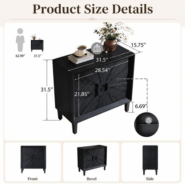 GOODSILO Compact Mid-Century 2-Door Storage Credenza with Adjustable Shelves, Small Space Accent Cabinet for Dining Room Entryway