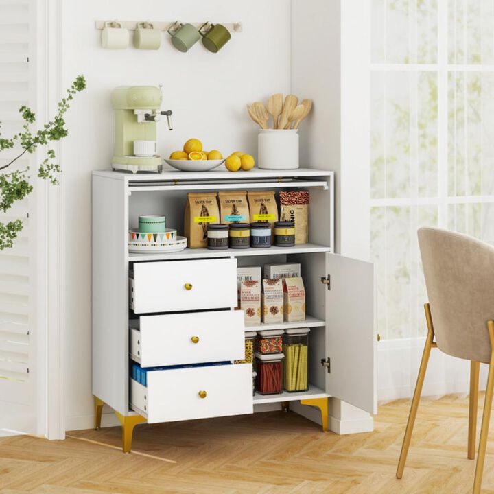 Hivvago Chest of Drawers with Flip Up Fluted Glass Door for Bedroom Kitchen