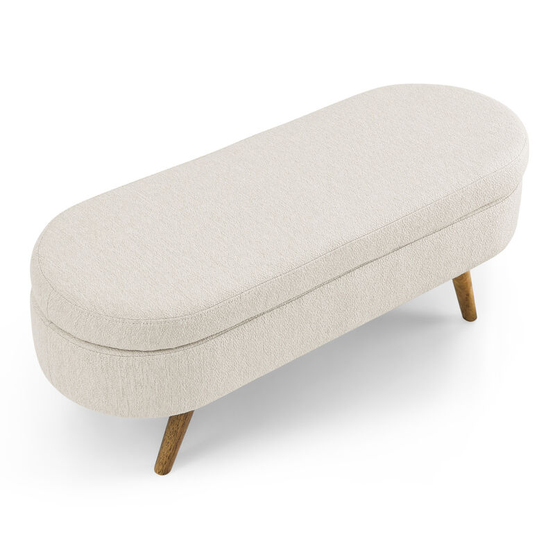 Ottoman Oval Storage Bench, Rubberwood Legs