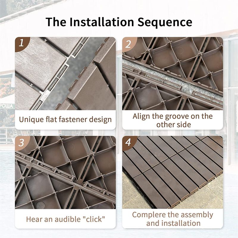 CLIHOME 12"x12" Square Composite Decking Tiles,Outdoor Patio Four Slat Plastic Interlocking Deck Tiles(Pack of 27) image number 3
