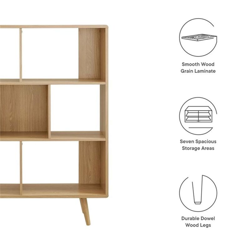 Modway EEI-2529-CHA Transmit 7 Shelf Wood Grain Bookcase, Charcoal image number 8