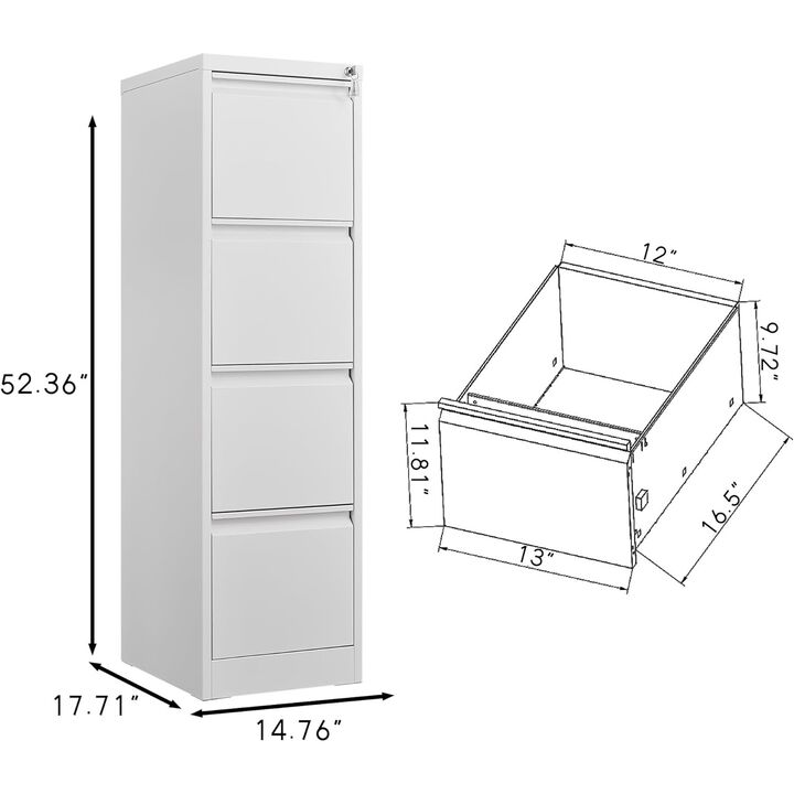 4 Drawer File Cabinet, Vertical Metal Filing Cabinets with Lock Storage Cabinet, Lockable Steel Drawers for Hanging Letter/Legal/F4/A4 Files, Home Office Use
