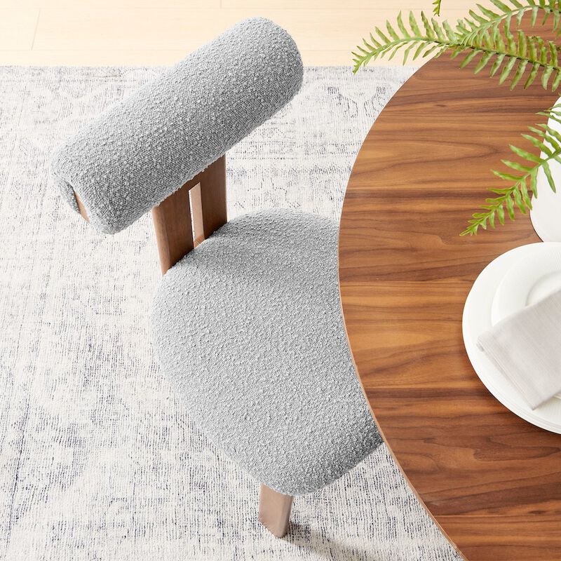 Modway Torian Upholstered Boucle Dining Chairs Set of 2 in Walnut Light Gray - 3-Legged Farmhouse Kitchen Chairs - Mid-Century Modern Armless Accent Chairs - Comfortable Side Chairs with Wood Legs image number 9