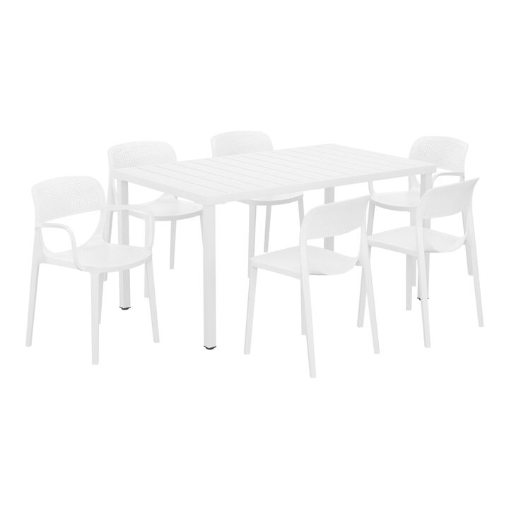 WestinTrends 7-Piece Outdoor Rectangular Metal Patio Dining Table Set With Stackable Patio Dining Chairs