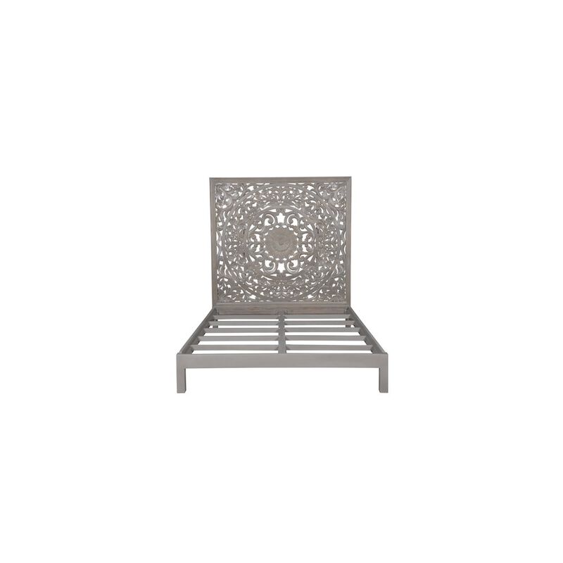 Porter Designs Mandala Hand Carved Motif Queen Bed, Gray image number 0