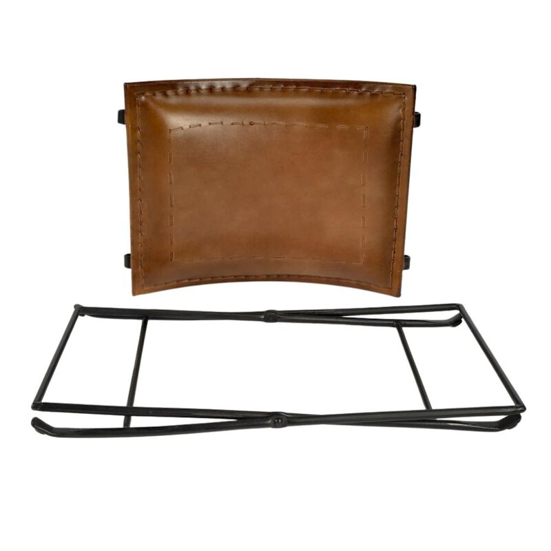 Starlight Canyon Home Brown Leather Vanity Stool &ndash; Small Sitting Stool for Bedroom or Entryway image number 2