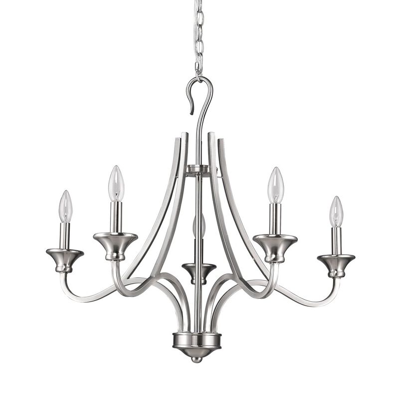 Hivvago Silver Candle Style Five Light Metal Dimmable Chandelier