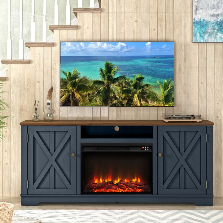 FESTIVO 70" Farmhouse TV Stand Console for TVs up to 75 inch w/ Fireplace