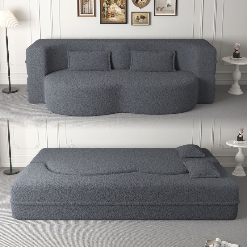 GOODSILO Comfortable Convertible Sleeper Floor Sofa with Plush Teddy Fabric and Foam Filling image number 1