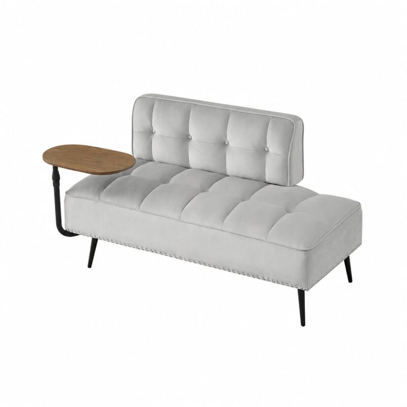 GOODSILO Modern Two-Seater Velvet Sofa with 360&deg; Rotating Side Table, Copper Nailhead Trim for Living Room image number 0