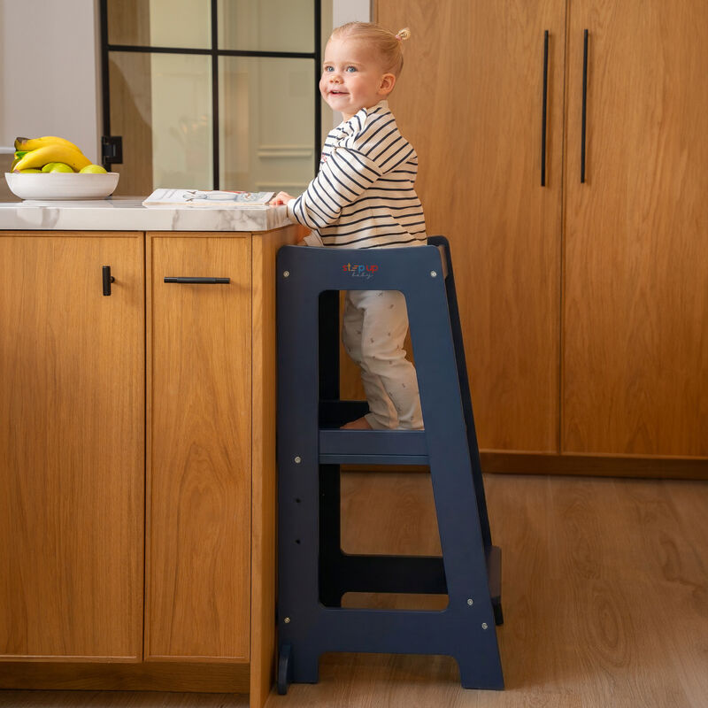 Stepup Baby&reg; Adjustable Toddler Tower - Blue Wooden Step Stool for Kids | Toddler Standing Tower with Child-safe Chopper & Chopping Board for 18M-4Y image number 6