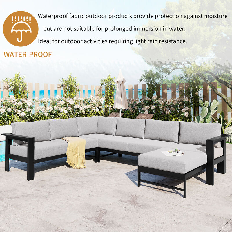 Whisen U-shaped multi-person outdoor sofa set, suitable for gardens, backyards, and balconies - Grey