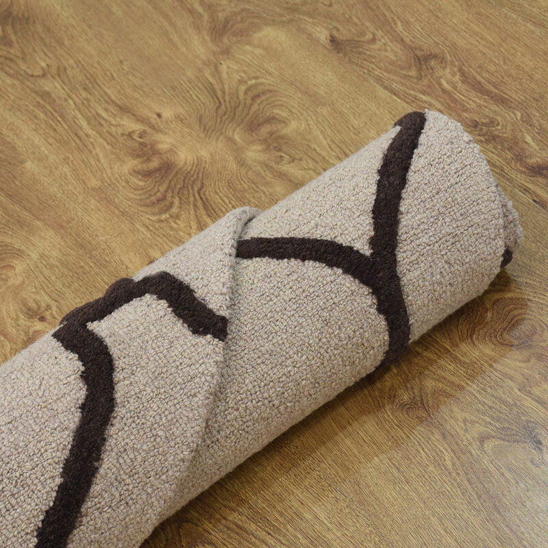 RUGSOTIC CARPETS HAND TUFTED WOOL ECO-FRIENDLY AREA RUGS  - 8'x8', Round Shape, Beige & Brown, Geometric Modern Design, High Pile Thick Handmade Area Rugs for Living Room, Bed Room (K01004) image number 8