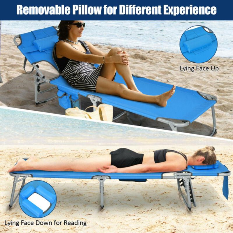 Hivvago Folding Beach Lounge Chair with Pillow for Outdoor