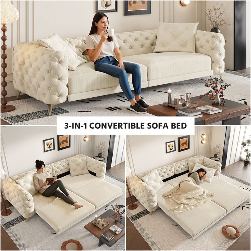 Whisen 97.7" 4-Seat Convertible Sleeper Sofa, Velvet 3-in-1 with Ottoman for Apartment Office image number 8