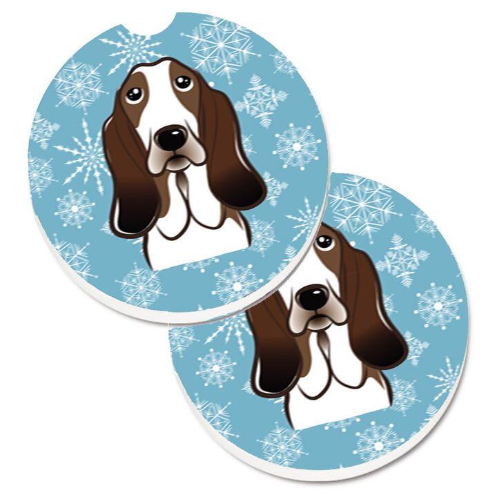 Caroline's Treasures Snowflake Basset Hound Set of 2 Cup Holder Car Coasters BB1677CARC, 2.56, Multicolor