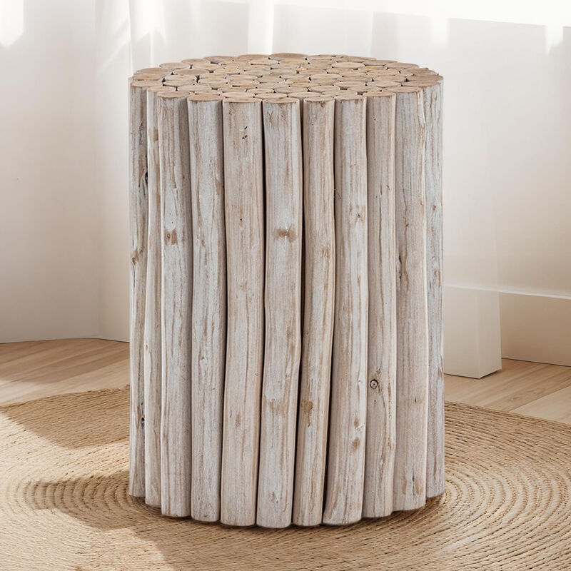 Raveliqua White Wood-Stick End Table image number 1