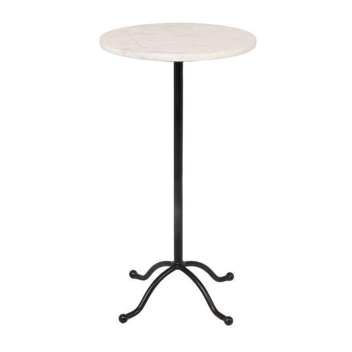 Marble Pedestal Side Table, White and Black
