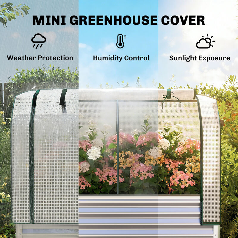 Hivvago Metal Raised Planter with Greenhouse Cover and Shelf image number 3