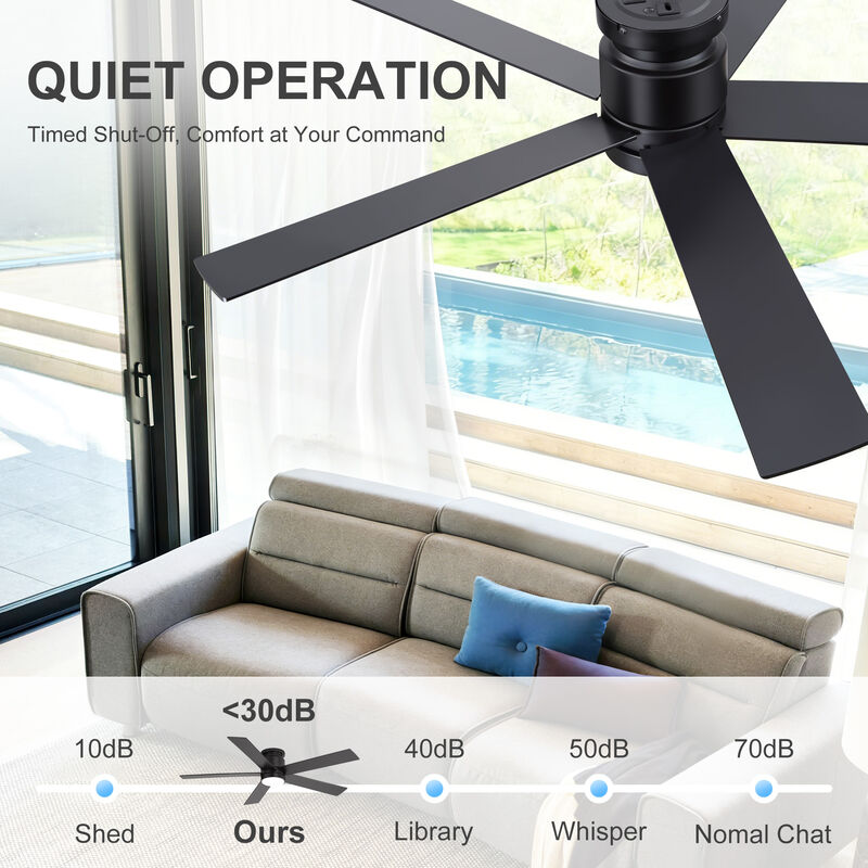 Breezary 52 Inch Low Profile LED Ceiling Fan with App Control, Remote, 5 Plywood Blades image number 4
