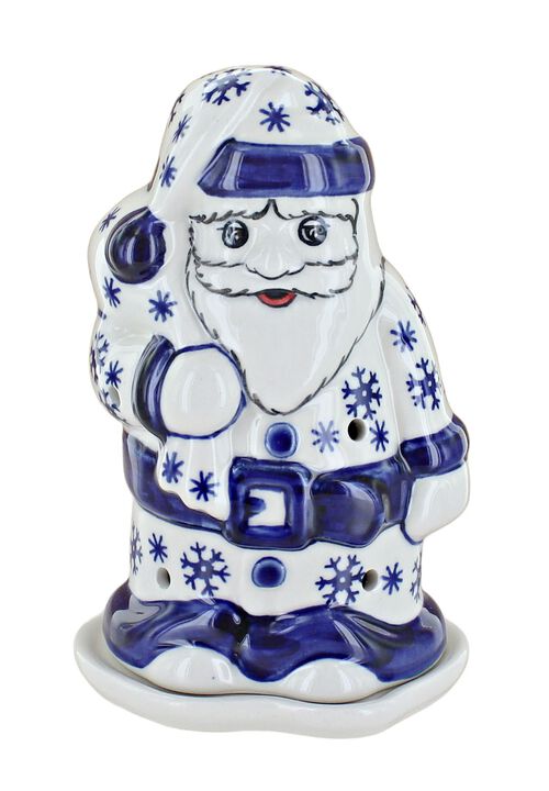 Blue Rose Polish Pottery Dots Santa Luminary