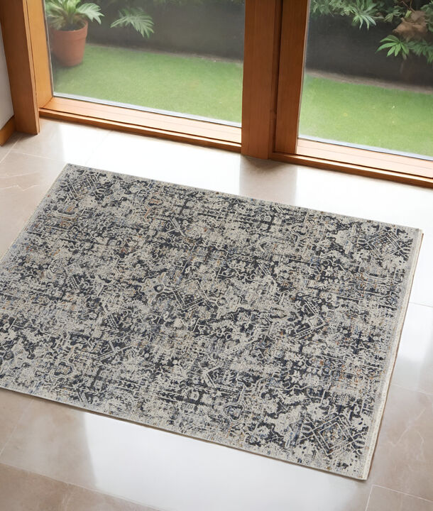 HomeRoots Abstract Power Loom Worn Faded Area Rug With Fringe