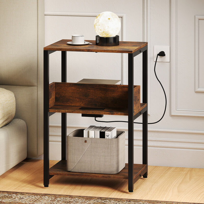 Modern End Table with Charging Station and Open Storage Shelves image number 4