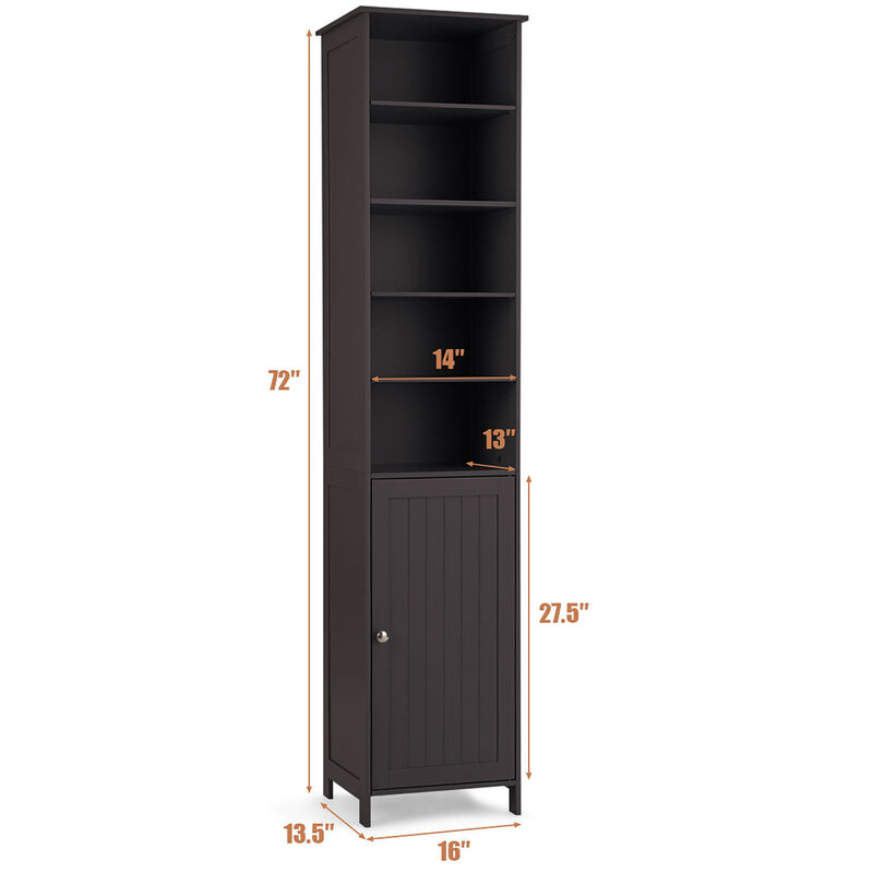 Costway 72''  Bathroom Tall Floor Storage Cabinet Freestand Shelving Display Brown