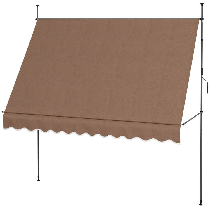 Outsunny 10' x 4' Manual Retractable Awning, Non-Screw Freestanding Patio Sun Shade Shelter with Support Pole Stand and UV Resistant Fabric, for Window, Door, Porch, Deck, Coffee