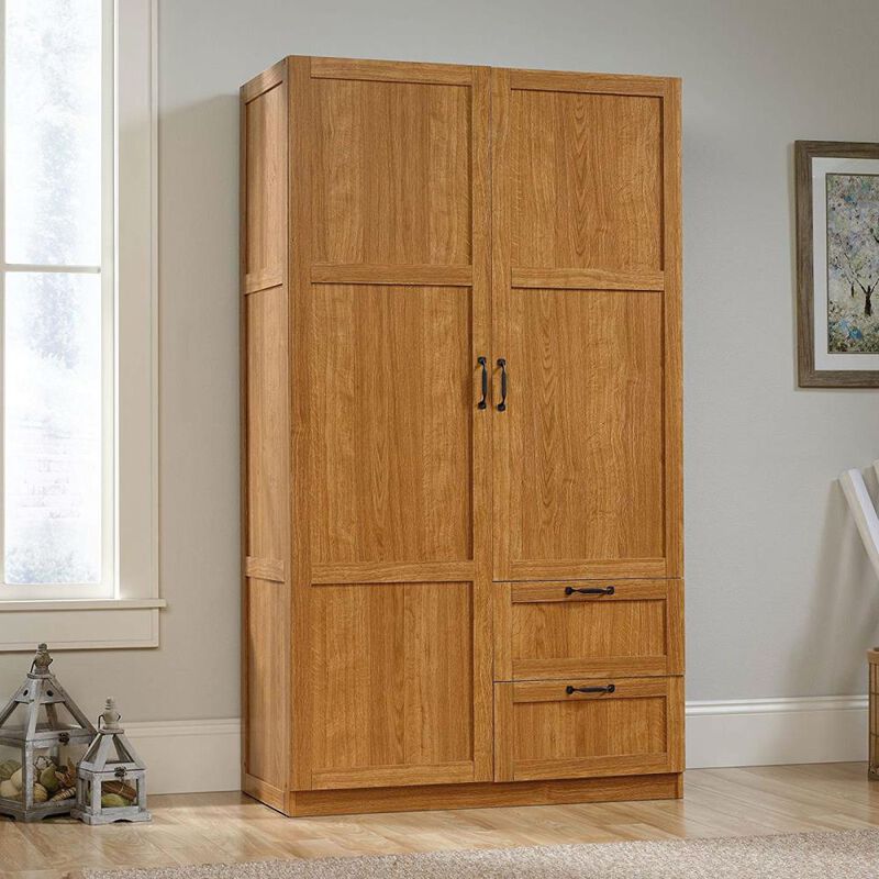 Hivvago Bedroom Wardrobe Cabinet Storage Closet Organizer in Medium Oak Finish
