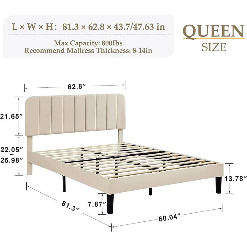Hivvago Queen size Upholstered Platform Bed Frame with Headboard