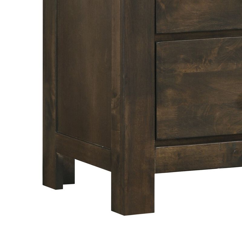 2 Drawer Transitional Style Nightstand with Texture Details, Brown-Benzara image number 4
