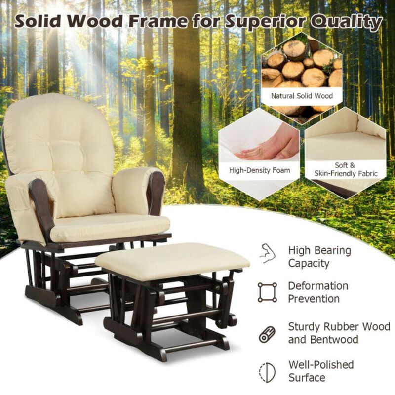 Hivvago Wood Glider and Ottoman Set with Padded Armrests and Detachable Cushion