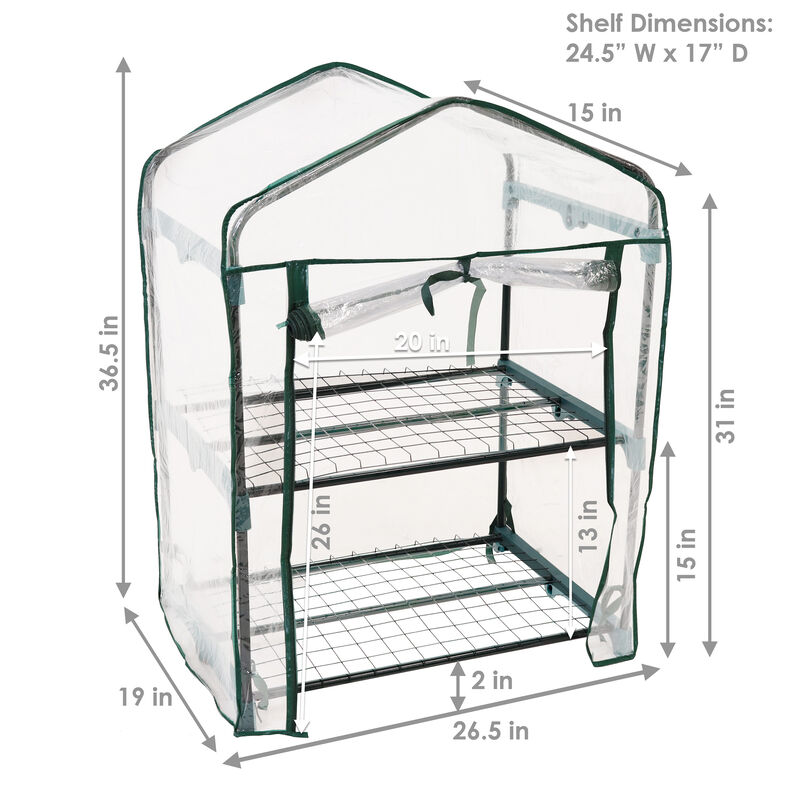 Sunnydaze 2-Tier Steel PVC Cover Mini Greenhouse and Roll-Up Zipper - Clear