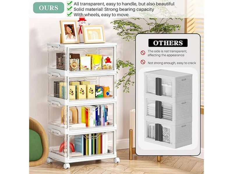 Clear Storage Bins with Lids 4-Tier Plastic Bins with Wheels  Stackable Storage image number 1