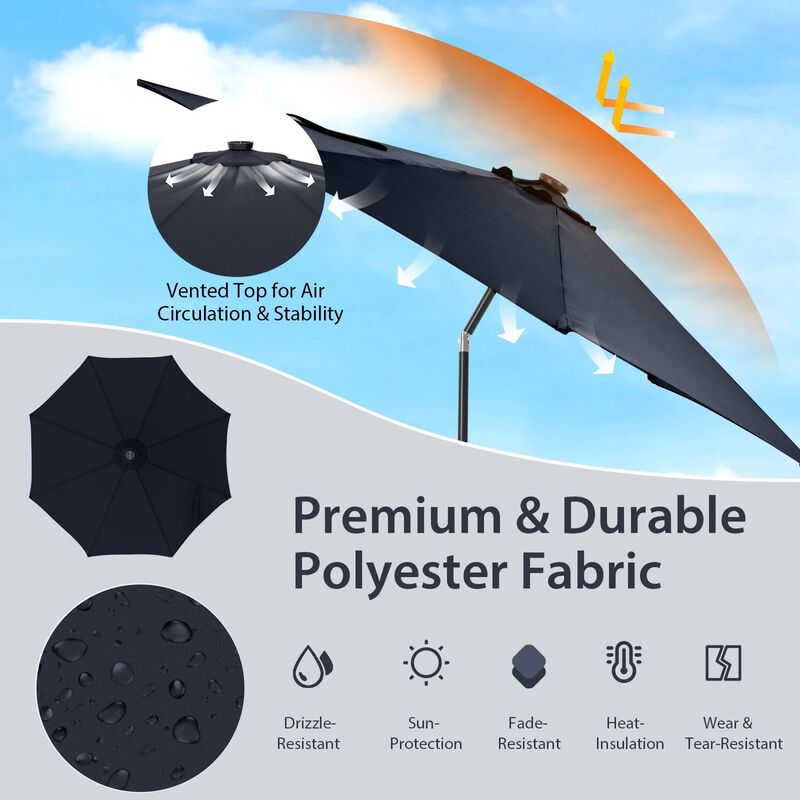 Mondawe 10 Feet Patio Umbrella with 112 Solar Lights and Crank Handle