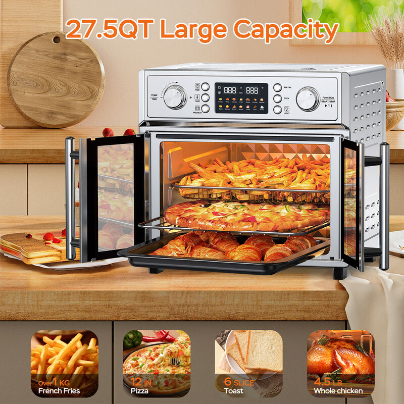 26QT French Double-Door Air Fryer Convection Toaster Oven, 7-in-1 Multi-Function Stainless Steel Toaster Oven image number 6