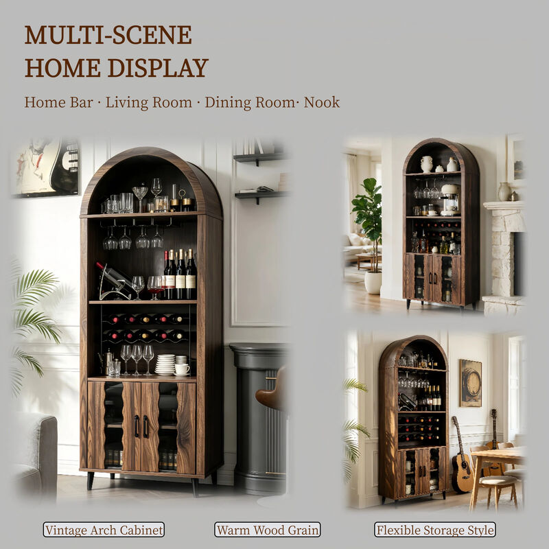 Farmhouse 71" Arched Wine Bar Display Cabinet image number 5