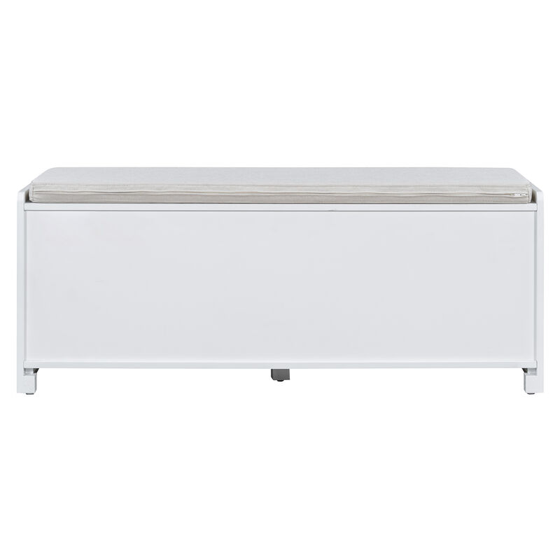 Whisen TREXM Rustic Storage Bench Multifunctional Wood Entryway Shoe Bench with Removable Cushion, Woven Rattan Doors & Adjustable Shelves image number 5