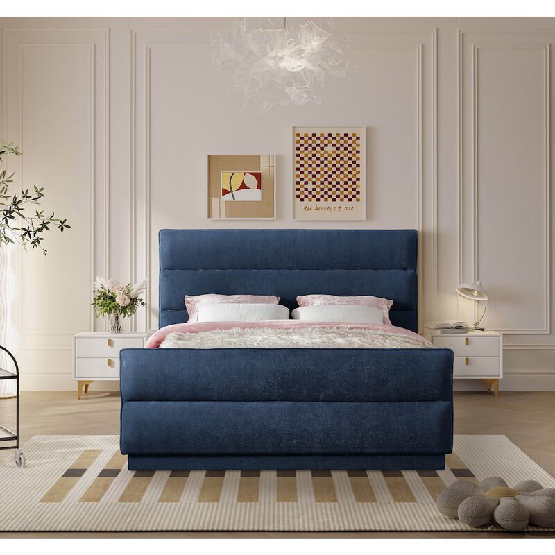 Meridian Furniture Paxton Navy Chenille Fabric King Bed