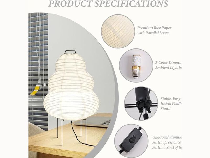 Akari Rice Paper Floor Lamp – 22.9" Tall, Japandi Lantern Style, Bulb Included