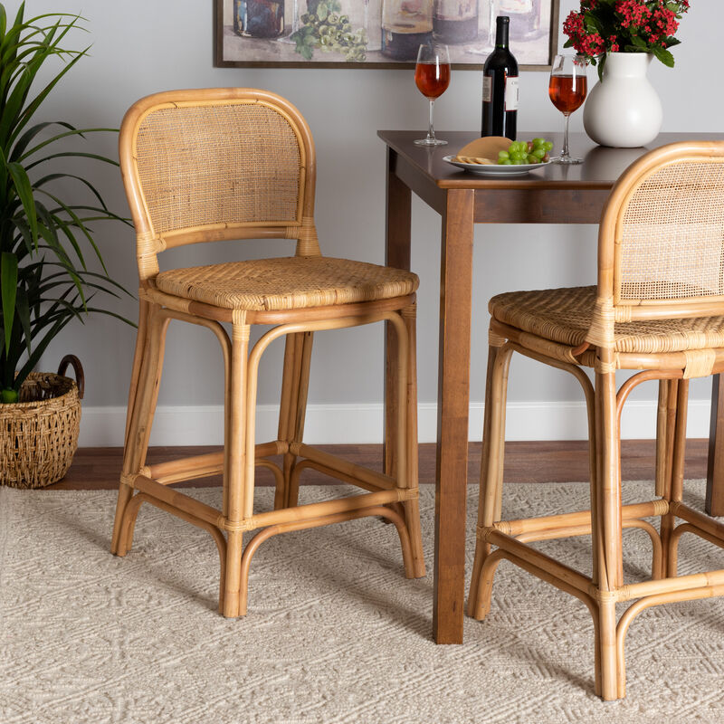 Baxton Studio Adrena Modern Bohemian Natural Rattan Counter Stool