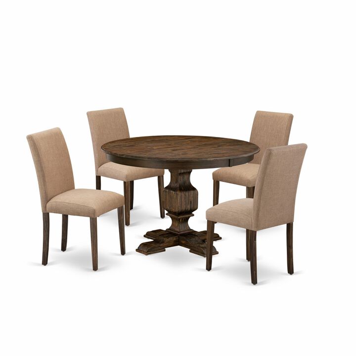 East West Furniture F3AB5-747 5Pc Dining Set - Round Table and 4 Parson Chairs - Distressed Jacobean Color