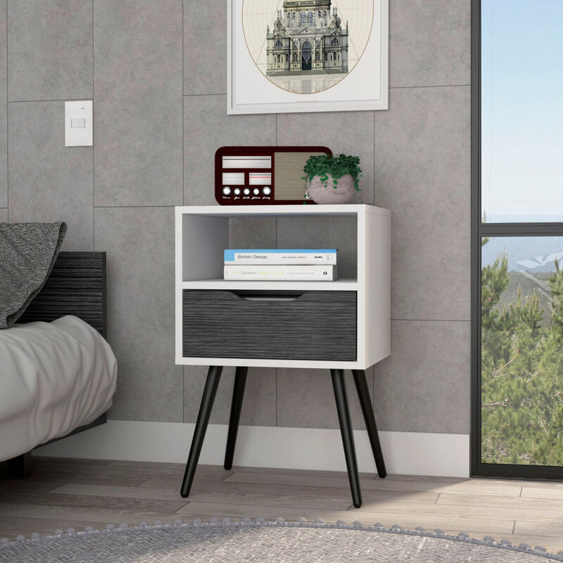 Minimalist One Drawer Nightstand &ndash; Faux Wood Bedside Storage Table image number 5