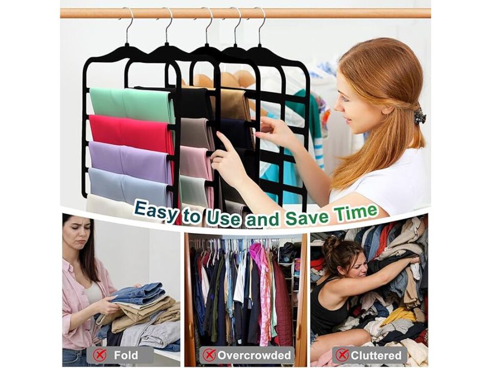Closet Organizers And Storage, 3 Pack Pants-Hangers-Space-Saving, Velvet Non Sil