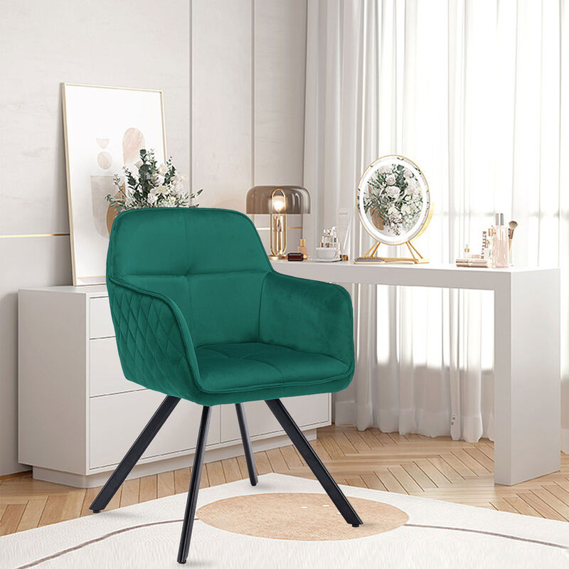 Tufted Velvet and Metal Dining Arm Chair