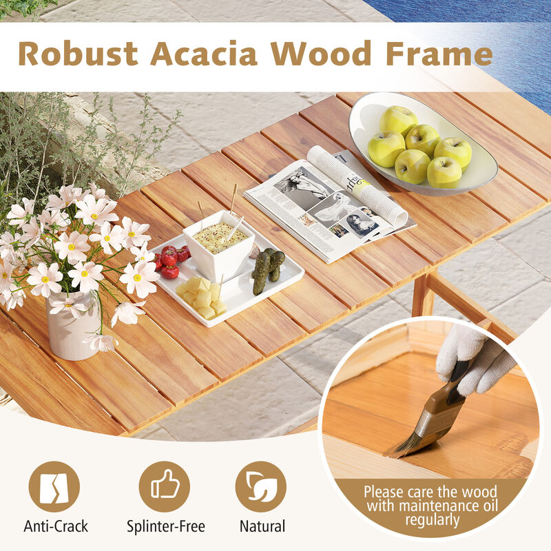 Stylish Acacia Wood Counter Height Table with Footrest and Slatted Design