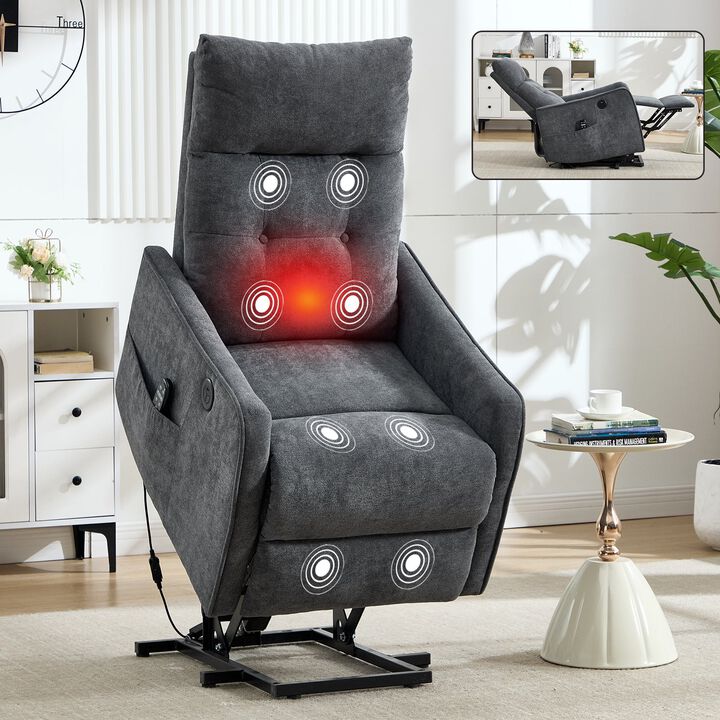 Chenille Power Lift Recliner Chair 155&deg; Recliner with Massage Heat & USB