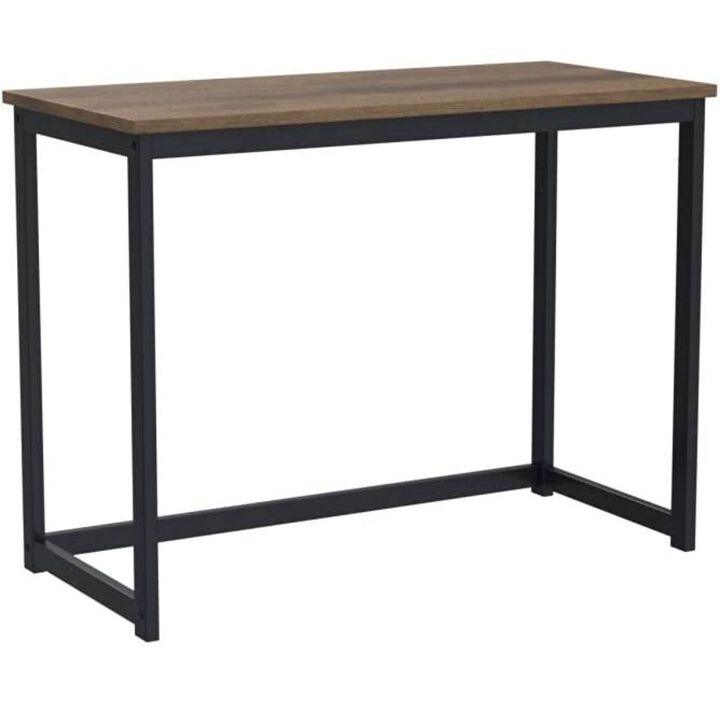 Hivvago Small Home Office Modern Laptop Computer Desk Table Metal Frame Brown Wood Top